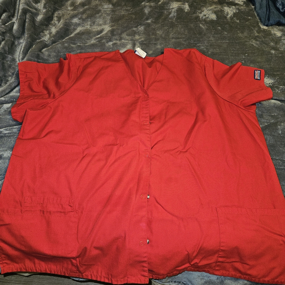 Cherokee Workware Red Button-Up Scrub Top